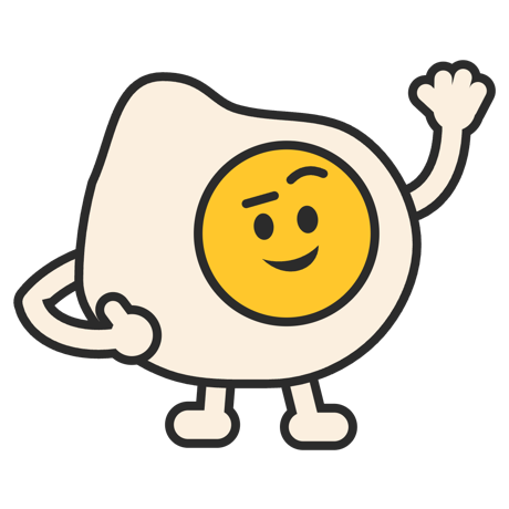 The Unfried fried-egg mascot, waving